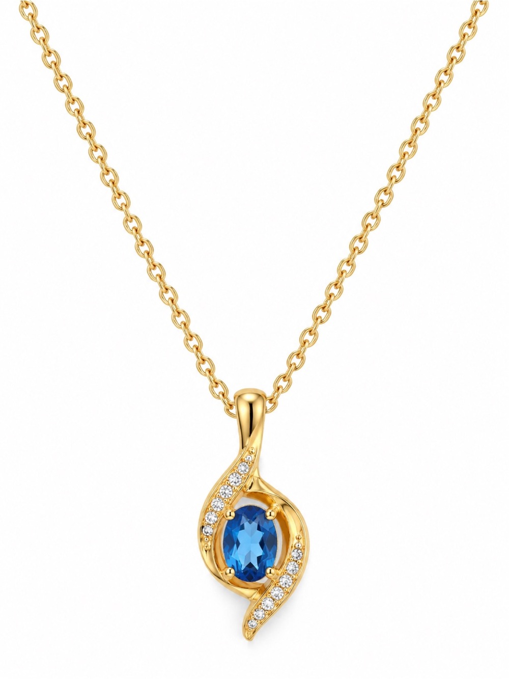 Avon Oval Birthstone Gold Tone Necklace With Blue Stone- Vintage 2004